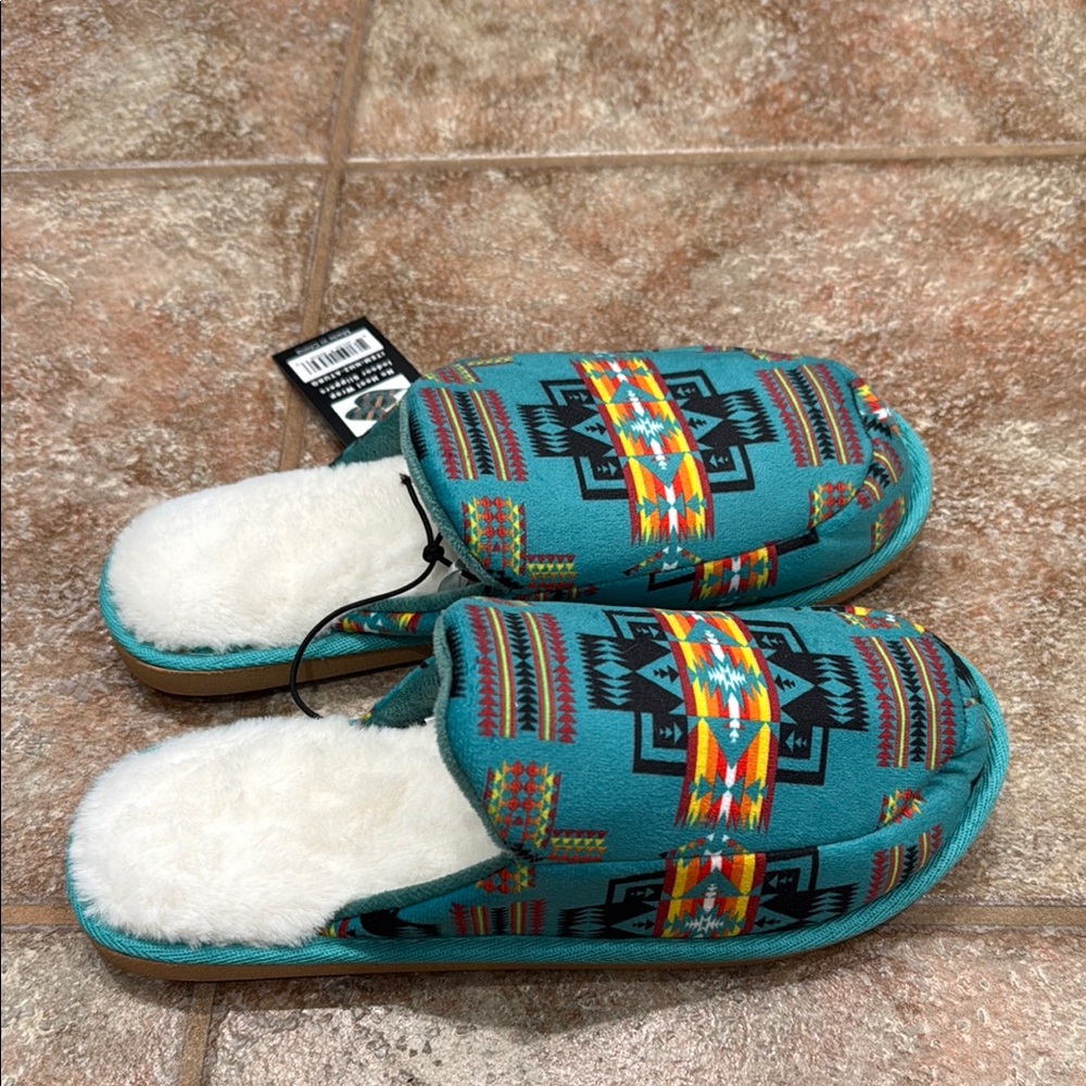 Teal Aztec Pattern Slippers